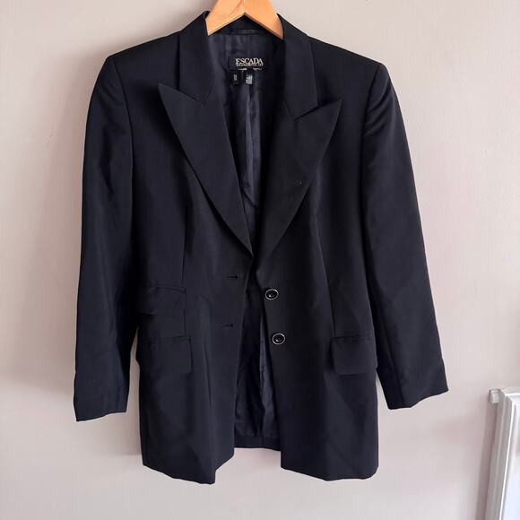 Escada Margaretha Ley Wool Blend Blazer Suit Jacket in Black Size Medium - Picture 2 of 8